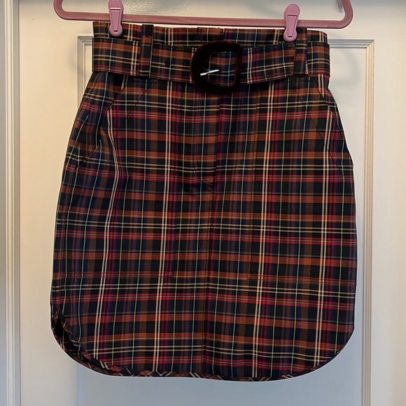 Sandro Plaid Print Knee-Length Skirt Belted with Pockets - Picture 3 of 7